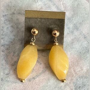 Yellow agate twist bead dangle earrings w/ 14K gold beads & ball posts
